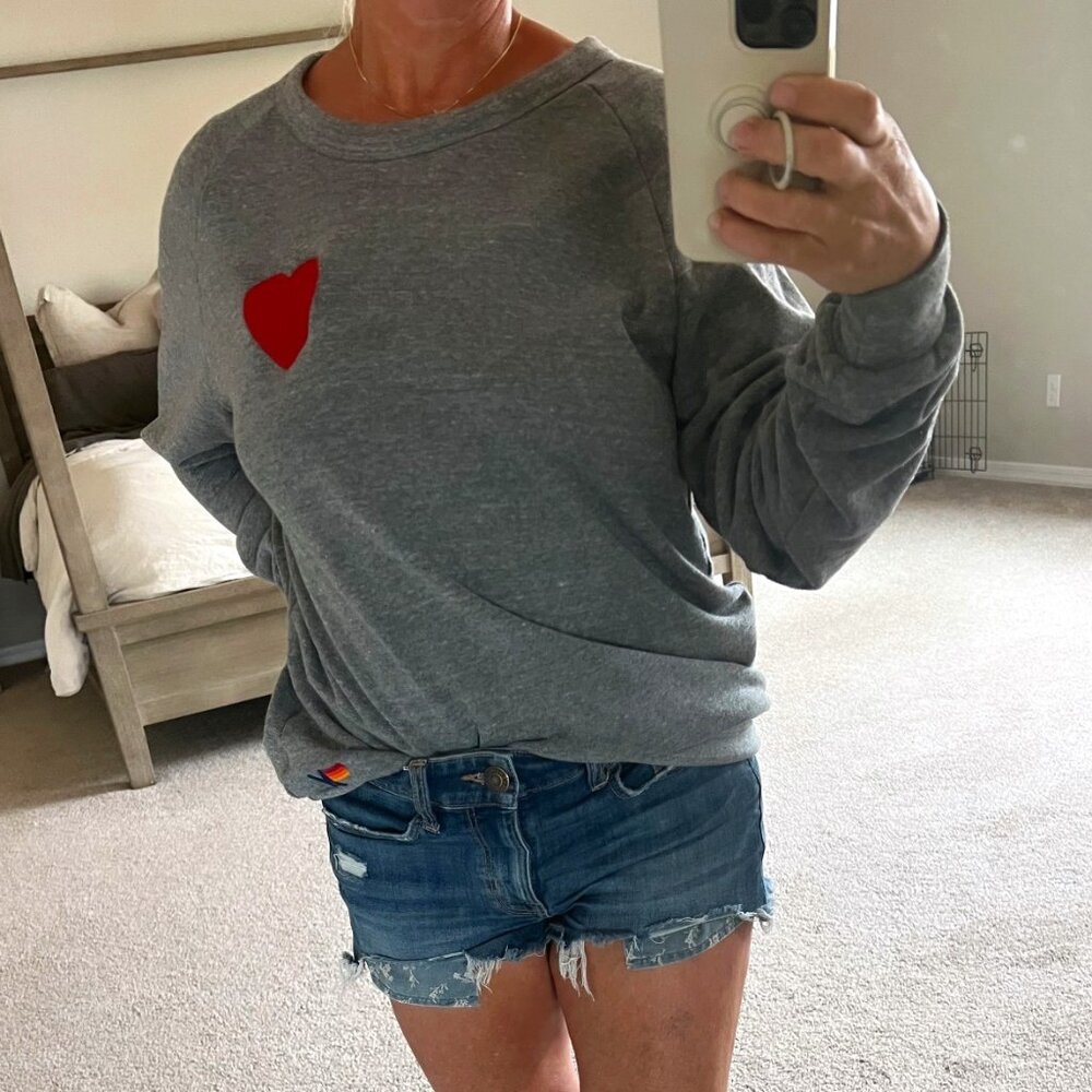 Aviator Nation Heart Embroidery Sweatshirt – Heather Grey, Size S, RARE